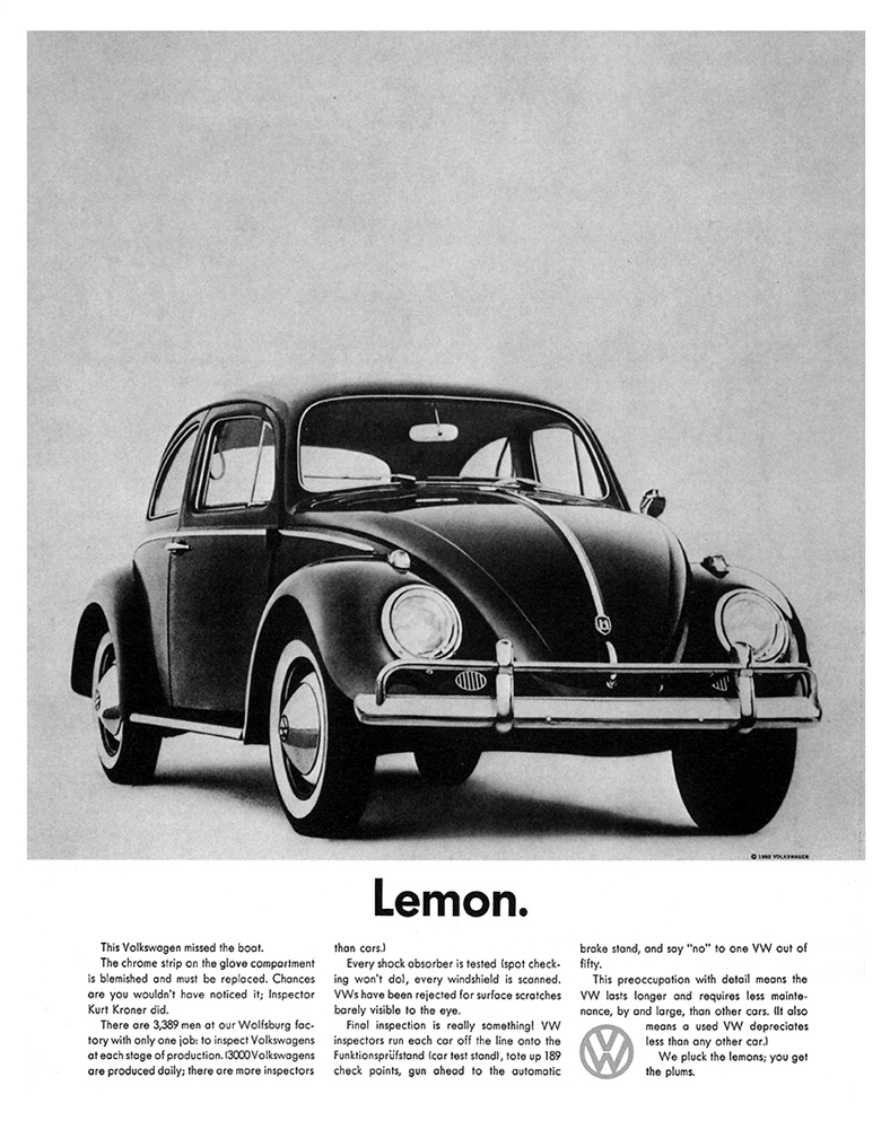 Tiskani oglas za VW hrošča agencije Doyle Dane Bernbach (DDB)