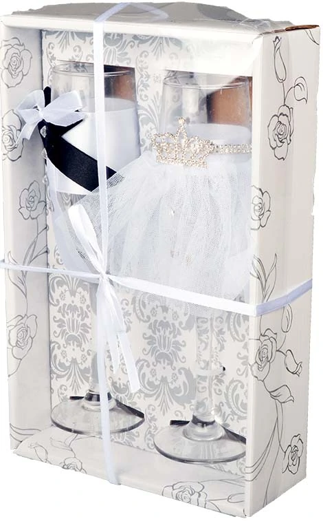 Kozarca za šampanjec v poročnih oblačilih "Love", v darilni škatli, 2/1,  5x22.5cm
