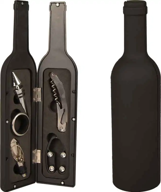 Vinski set v darilni škatli v obliki steklenice, odpirač s pripomočki, 7.7x32.3cm
