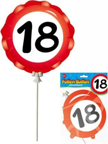 Balon na palčki, prometni znak, "18", samonapihljiv, 18cm, 3kom