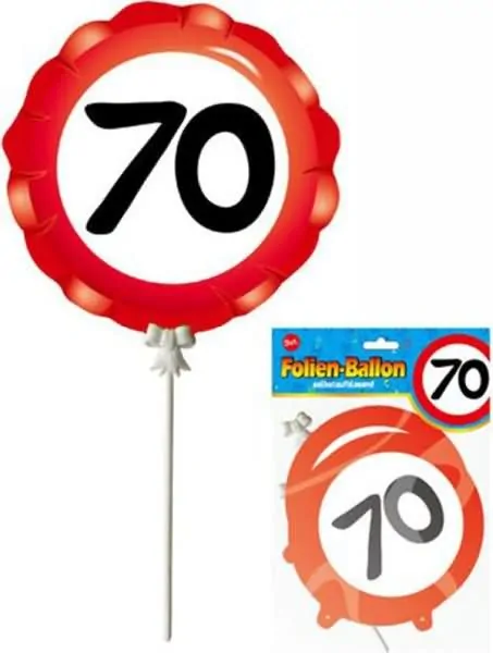 Balon na palčki, prometni znak, "70", samonapihljiv, 18cm, 3kom