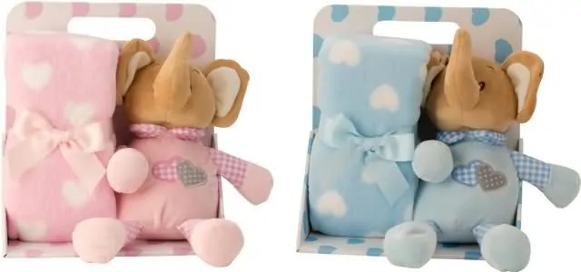 Darilni komplet s plišasto igračo v obliki slona 23cm, ter otroško odejico, 90x75cm, moder/roza