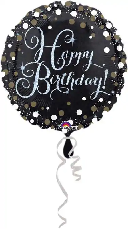 Balon napihljiv, za helij, Happy Birthday, belo/zlate pikice, 45cm