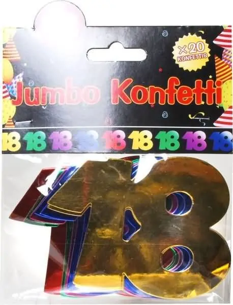 Jumbo konfeti, 20kom, "18", barvni, 7cm
