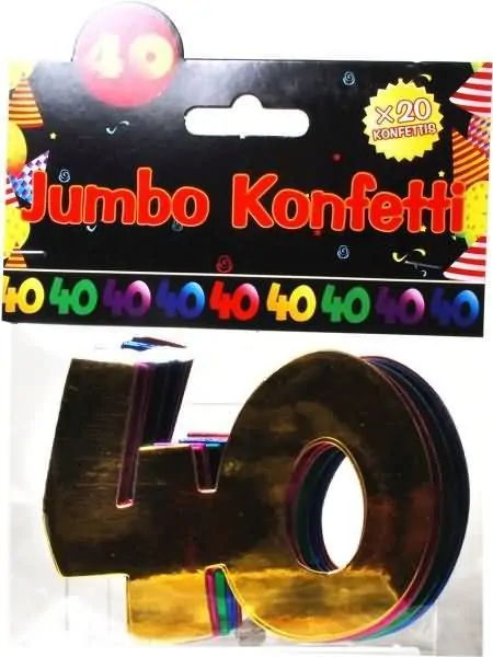 Jumbo konfeti, 20kom, "40", barvni, 7cm
