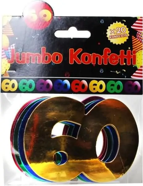 Jumbo konfeti, 20kom, "60", barvni, 7cm