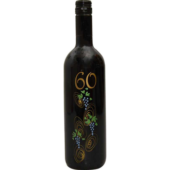 Vino Merlot, 0.75L, poslikana steklenica - grozd, 60 let