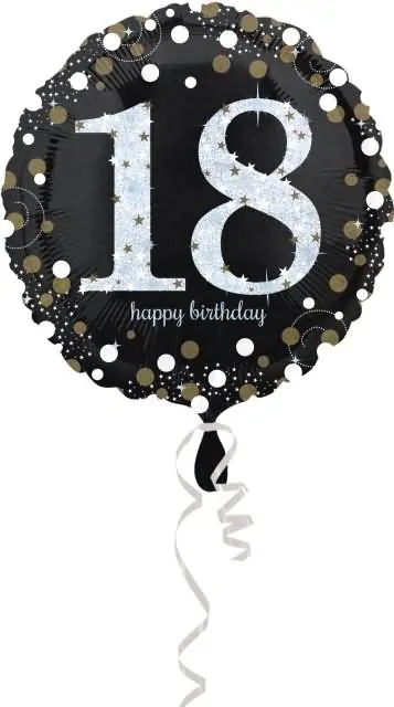 Balon napihljiv, za helij, Happy Birthday, "18", belo/zlate pikice, 45cm