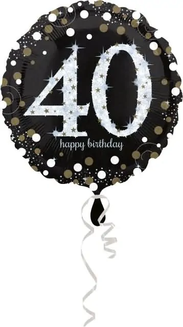 Balon napihljiv, za helij, Happy Birthday, "40", belo/zlate pikice, 45cm