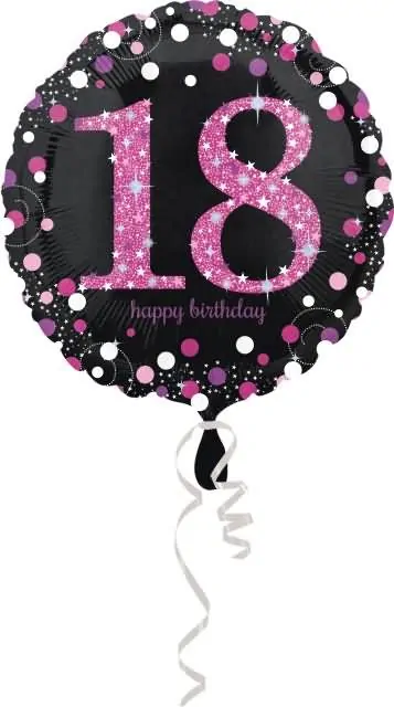 Balon napihljiv, za helij, Happy Birthday, "18", belo/roza pikice, 45cm
