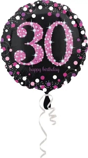 Balon napihljiv, za helij, Happy Birthday, "30", belo/roza pikice, 45cm