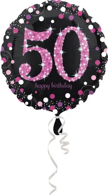 Balon napihljiv, za helij, Happy Birthday, "50", belo/roza pikice, 45cm