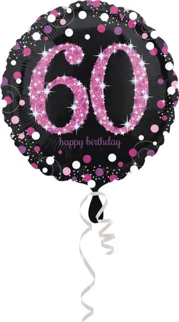 Balon napihljiv, za helij, Happy Birthday, "60", belo/roza pikice, 45cm