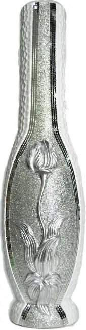 Vaza dekorativna okrogla, belo/srebrna, 30cm