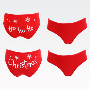 Set ženskih spodnjic, 2/1, rdeče, božični napis "HO, HO, HO/Christmas", 95% bombaž, 5% elastan, različne velikosti