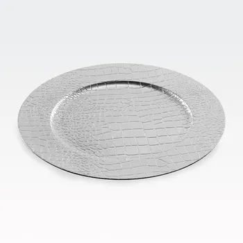 Krožnik dekorativen, srebrni z vzorcem, PVC, 33cm