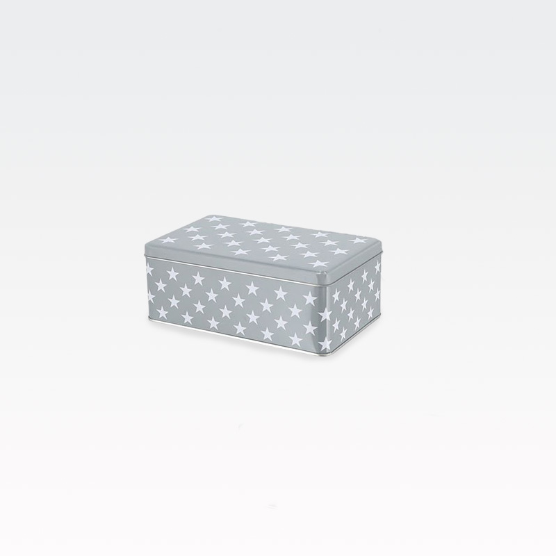 Škatla za kekse kvadratna, siva z zvezdami, 14x10x7cm