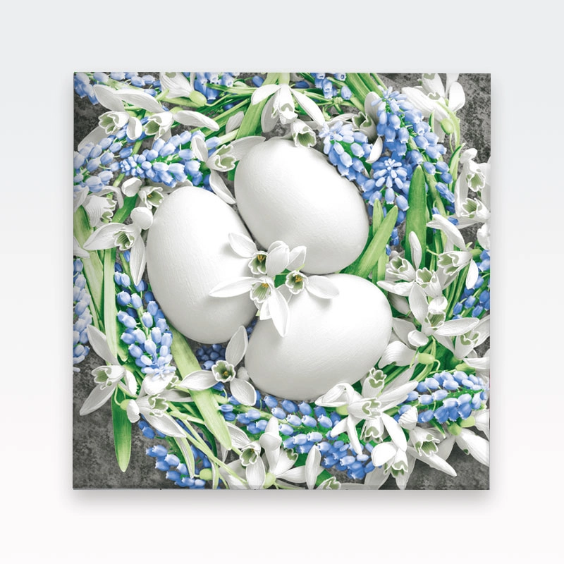Papirnate serviete, velikonočne, bele jajčke in cvetje, 33x33cm, 20kom