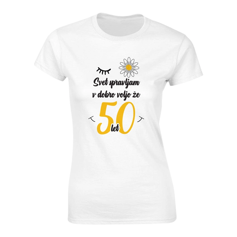 Majica ženska (telirana)- Svet spravljam v dobro voljo že 50 let L- bela