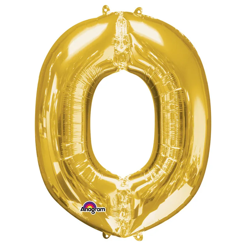 Balon napihljiv, "0", zlati, 40cm + palčka za napihnit
