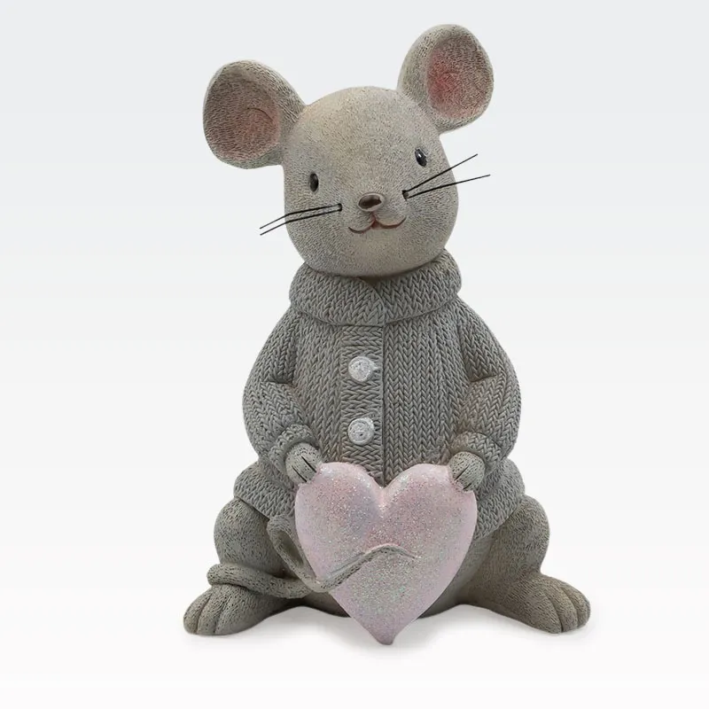 Hranilnik, miška v puloverju s srčkom, polimasa, 16.5x12cm