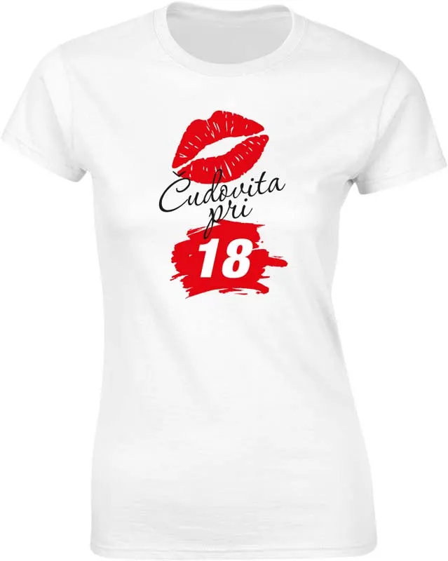 Majica ženska (telirana)-Čudovita pri 18 - poljubček L-bela