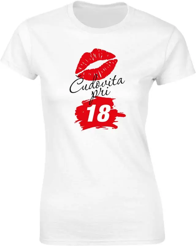 Majica ženska (telirana)-Čudovita pri 18 - poljubček XL-bela