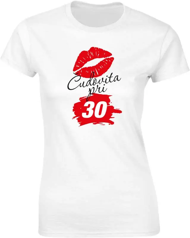 Majica ženska (telirana)-Čudovita pri 30 - poljubček L-bela
