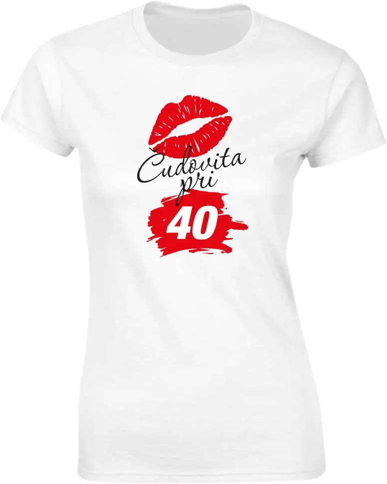 Majica ženska (telirana)-Čudovita pri 40 - poljubček S-bela
