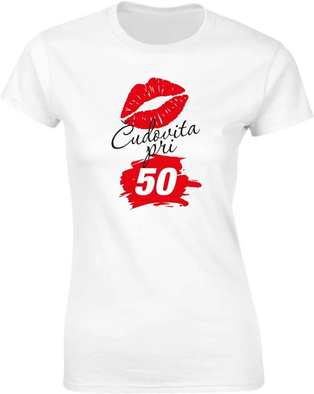 Majica ženska (telirana)-Čudovita pri 50 - poljubček S-bela
