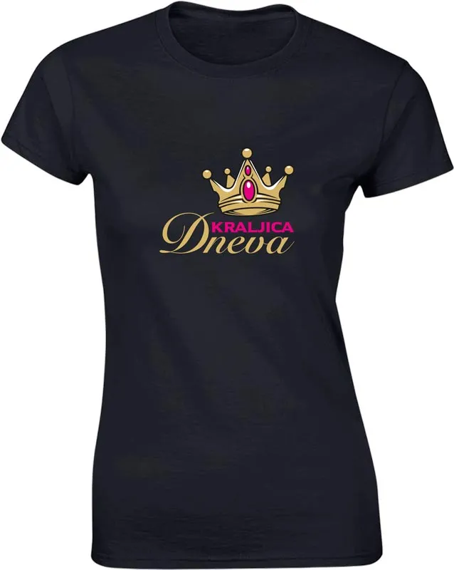 Majica ženska (telirana)-Kraljica dneva - krona L-črna