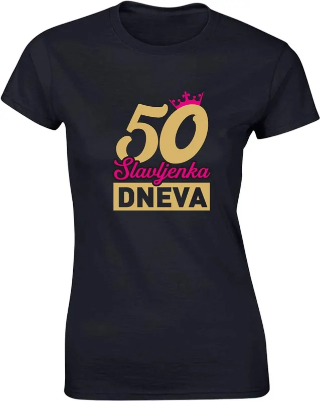 Majica ženska (telirana)-Slavljenka dneva - krona 50 XL-črna