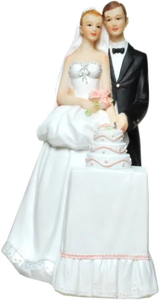 Hranilnik - mladoporočenca s poročno torto, 16cm