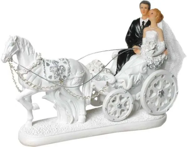 Poročni par s kočijo iz polymase, 19x14 cm
