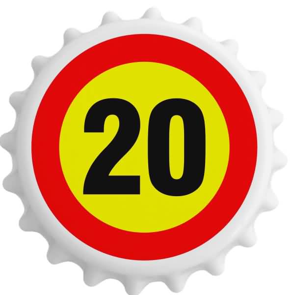 Odpirač magnet: Prometni znak 20, okrogel 6 cm