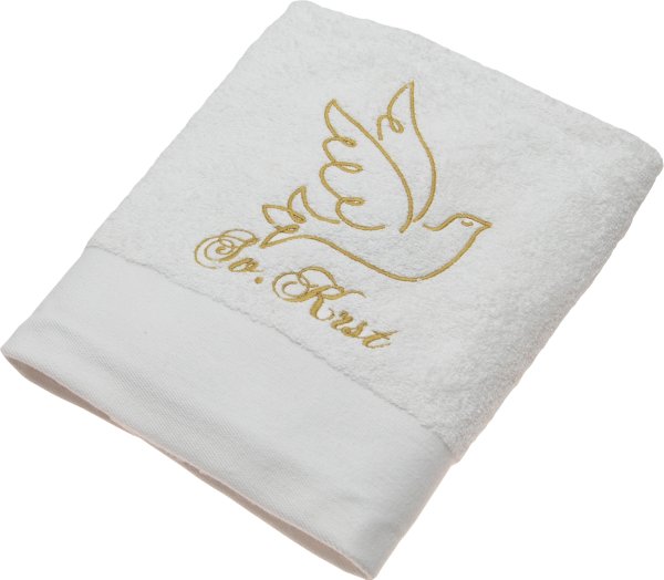 Brisača za krst bela, vezenje zlata ptica, 100x5Ocm 100% bombaž