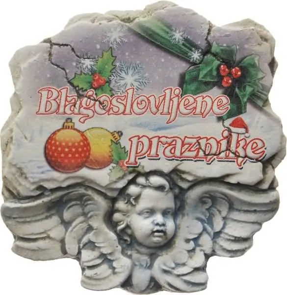 Magnet iz keramike, blagoslovljene praznike, angel 7.5x8 cm