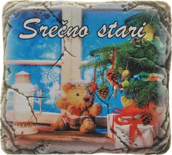 Magnet iz keramike, srečno stari, 6.5x6.5 cm