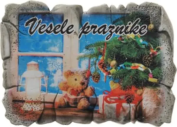 Magnet iz keramike, vesele praznike - medo, 7.5x5.5 cm