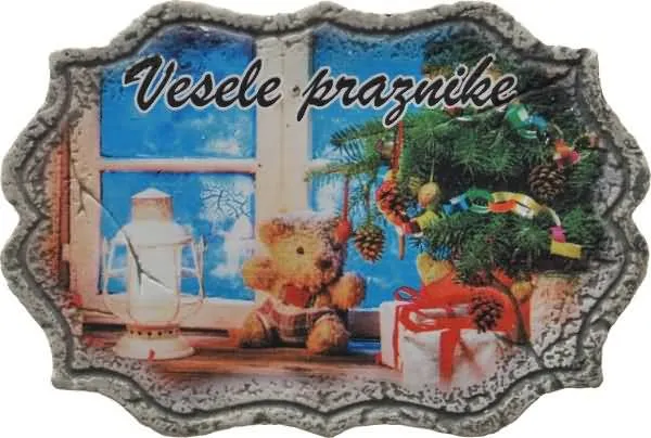 Magnet iz keramike, vesele praznike, 8.5x5.5 cm