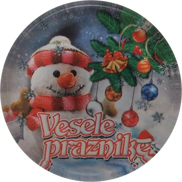 Magnet iz umetne mase, vesele praznike, okrogel, 6 cm