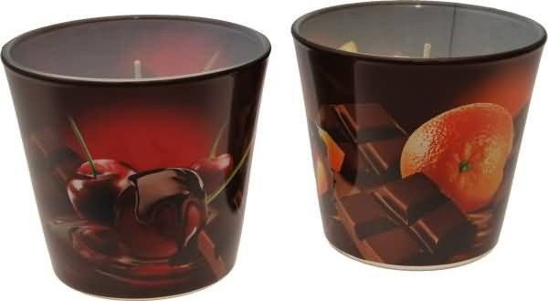 Sveča dišeča v steklu, Chocolate, češnja ali pomaranča, 90x80 mm