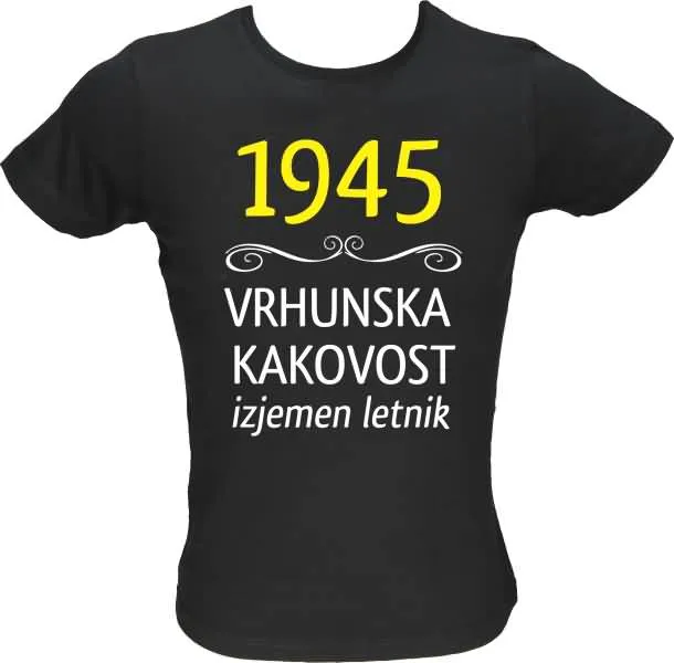 Majica ženska (telirana)-1945, vrhunska kakovost, izjemen letnik L-črna