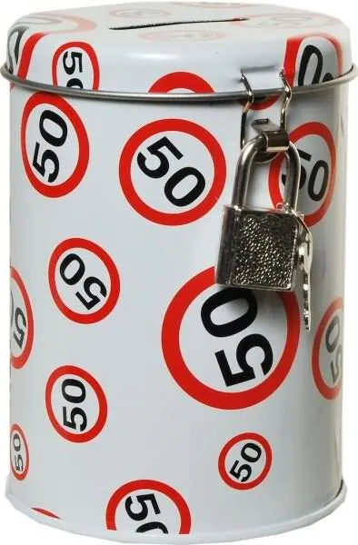 Hranilnik - kovinska pločevinka, prometni znak 50, 10,5x8cm