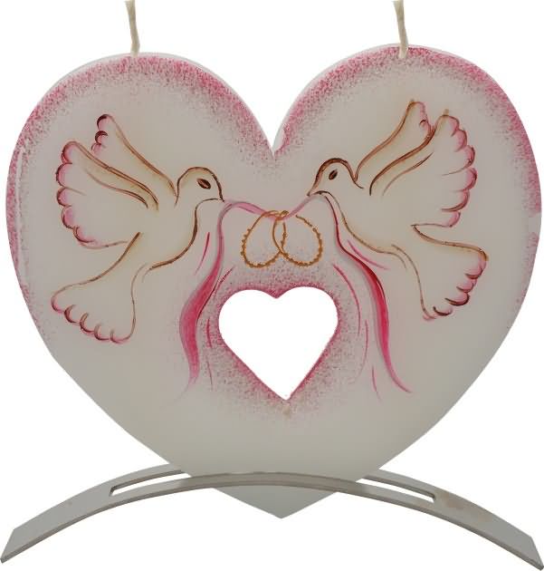 Sveča dišeča na stojalu, srce - golobčka, v darilni embalaži, 14.5x16cm