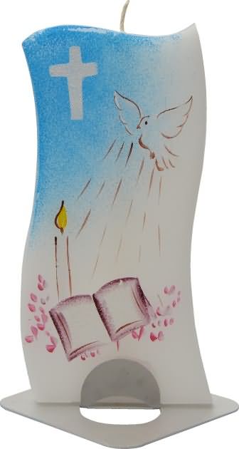 Sveča dišeča na stojalu, zakrament - modra, v darilni embalaži, 14x6cm