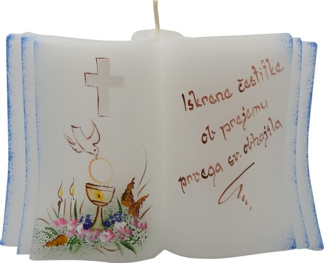 Sveča dišeča knjiga, obhajilo - modra, v darilni embalaži, 10.5x17cm