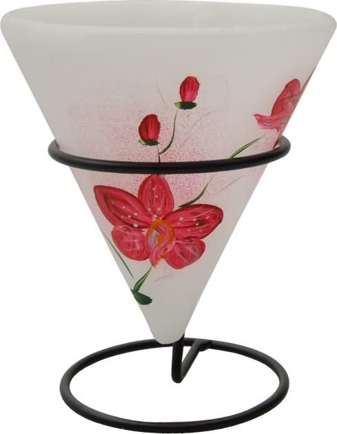 Svečnik lampijon iz parafina, za čajno svečko - rdeča orhideja, 12x14cm