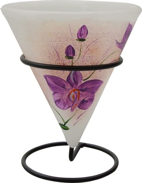 Svečnik lampijon iz parafina, za čajno svečko - lila orhideja, 12x14cm