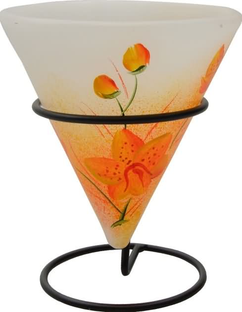 Svečnik lampijon iz parafina, za čajno svečko - rumena orhideja, 12x14cm